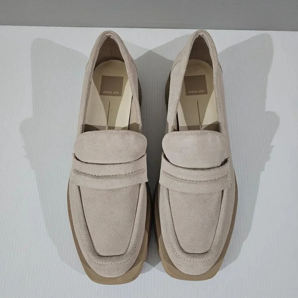 Dolce Vita Elias Penny Loafer Womens 10 Cream Tan Suede Chunky Platform NEW